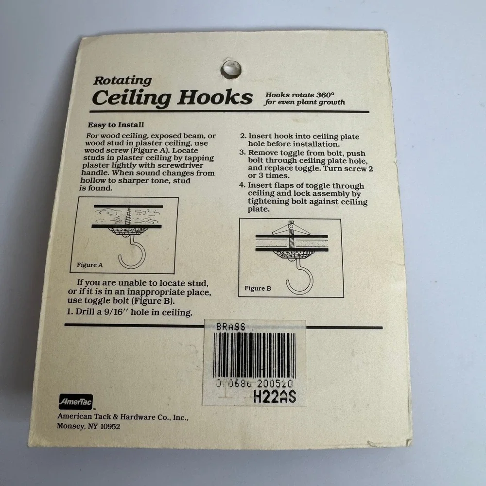 Hold-All AmerTac Rotating Ceiling Hooks Brass Plant Swivel Hanging Kit Vintage